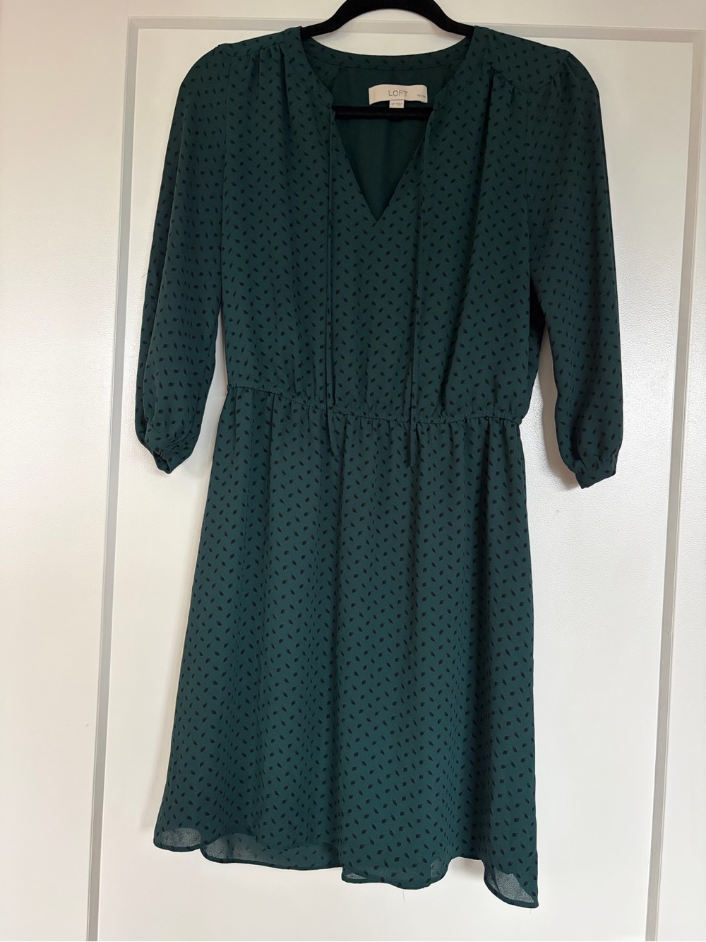 LOFT SP Forest Green V-Neck 3/4 Sleeve Dress